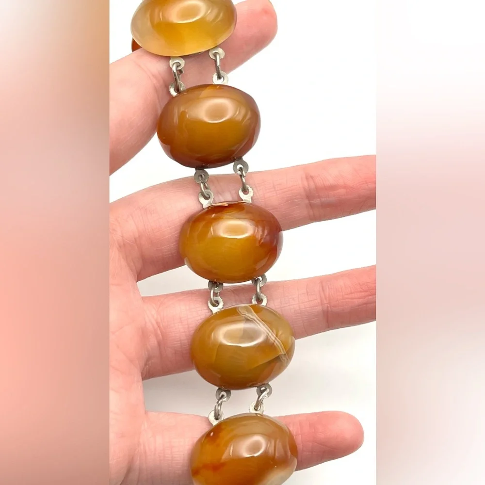 Vintage Large Chunky Carnelian Agate Link Bracelet - Picture 4 of 16